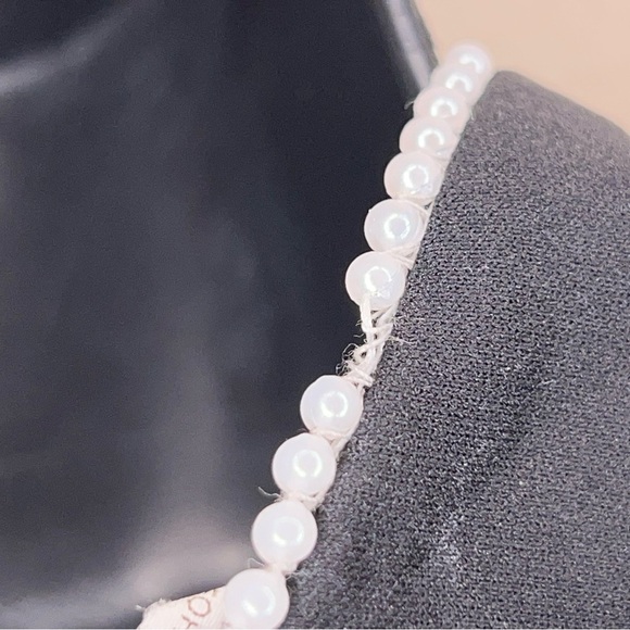 Vintage Ko Ko Knit Black Mock Neck Blouse Long Sleeve High Collar Pearl Accent - Picture 12 of 12